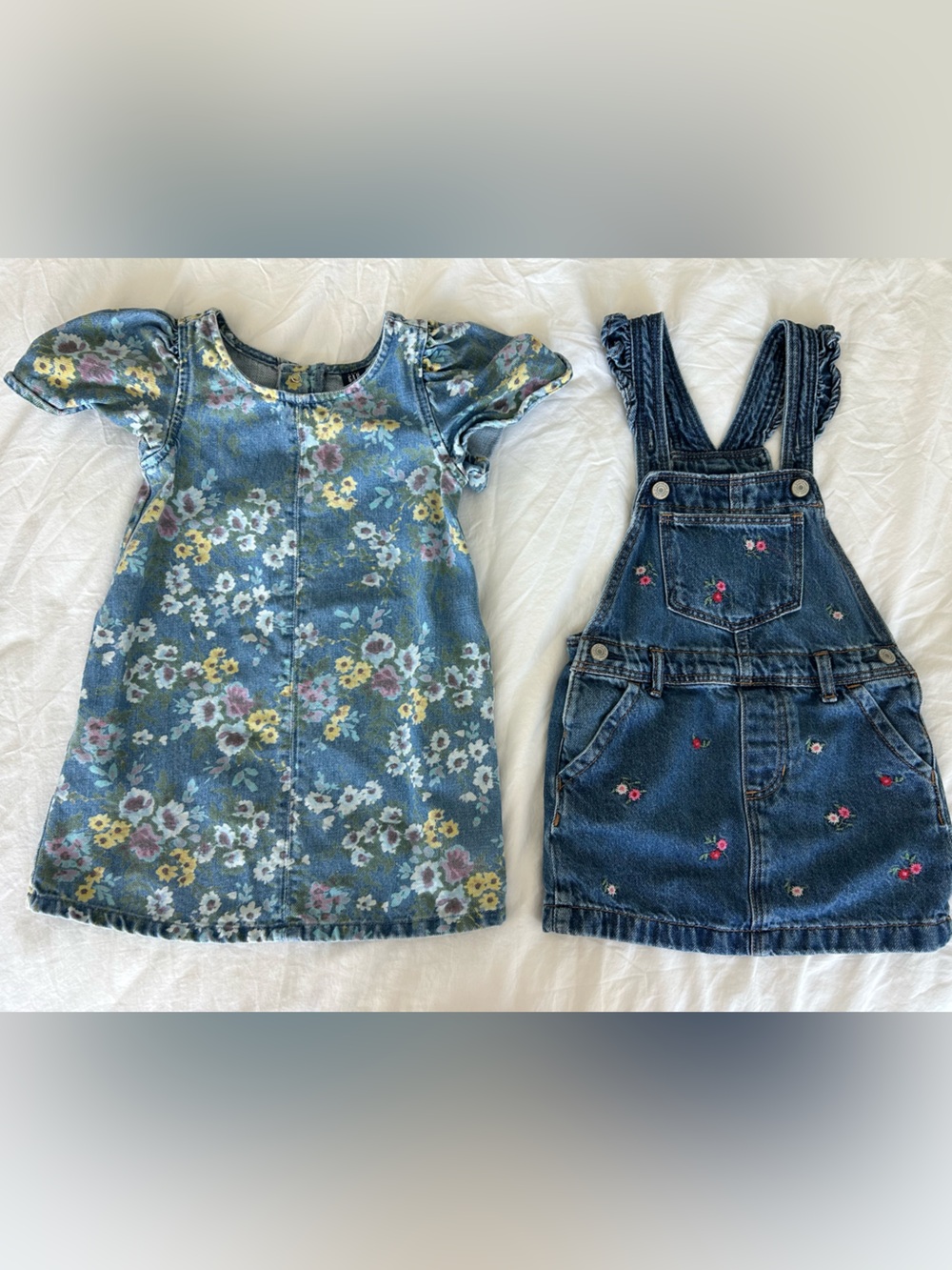 GAP Baby Size 3T Denim Floral Dress & Overalls (Bundle)